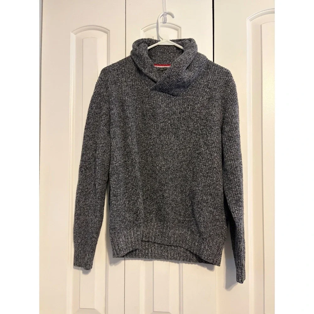 American Eagle Men's Knit Sweater‎ Charcoal Gray Shawl Collar Athletic Fit M